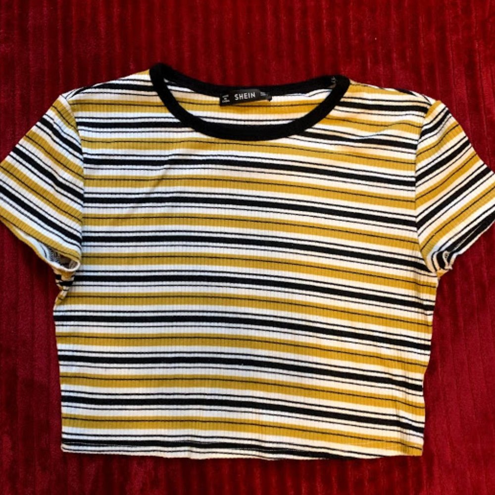 Shein Yellow/White/Black Striped Crop Top